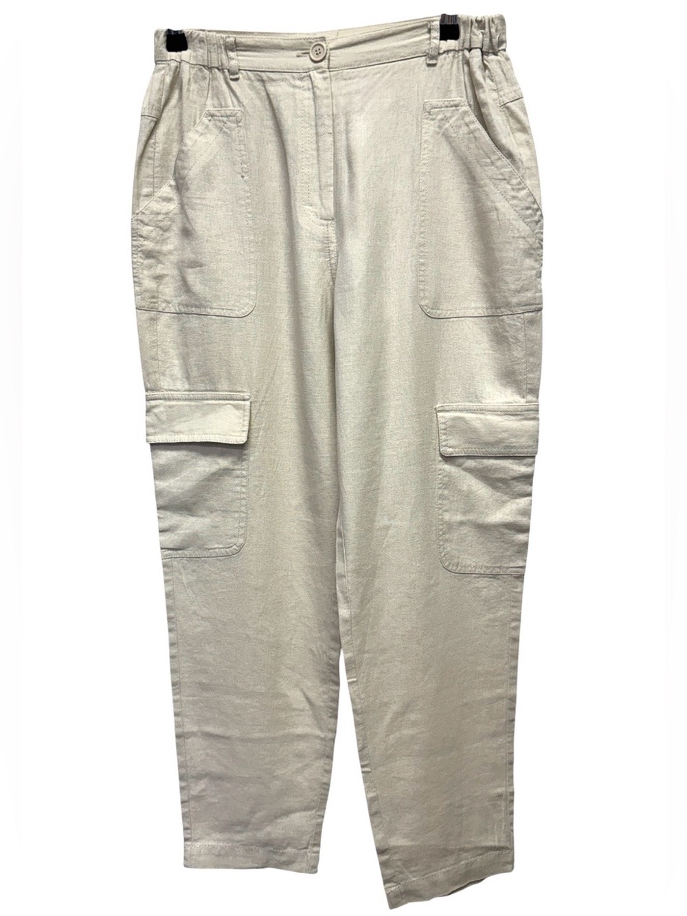 Max Studio Women’s Khaki Linen Rayon Blend Cargo Pants Small